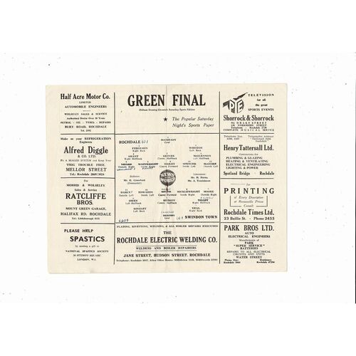 1958/59 Rochdale v Swindon Town Football Programme