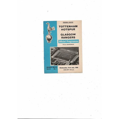 Tottenham Hotspur v Rangers Friendly Football Programme 1968/69