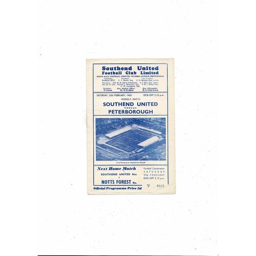 Southend United v Peterborough United Friendly Football Programme 1959/60