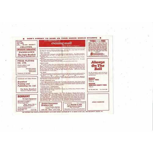 1971/72 Brentford v Newport County Football Programme