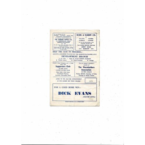 1965/66 Barrow v Barnsley Football Programme