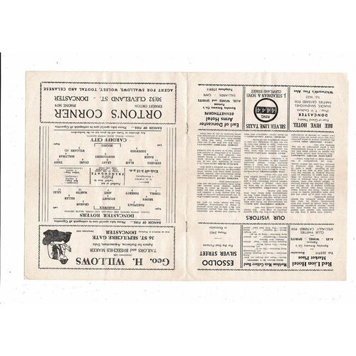 1951/52 Doncaster Rovers v Cardiff City Football Programme