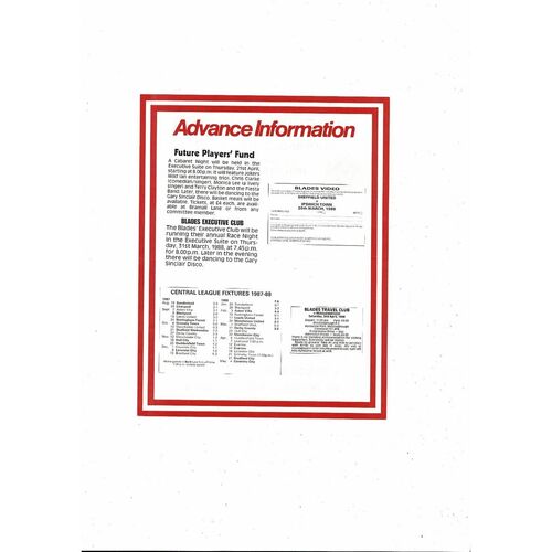 Sheffield United v Manchester City Central League Football Programme 1987/88