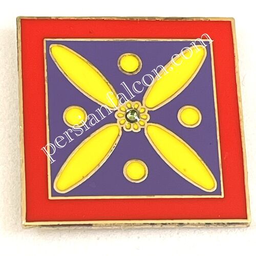 Badge. The Persian Cross. Multi-coloured Cross with 1 central Green Stone. Original pattern.