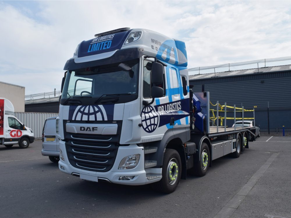 DAF CF truck with partial vinyl wrap