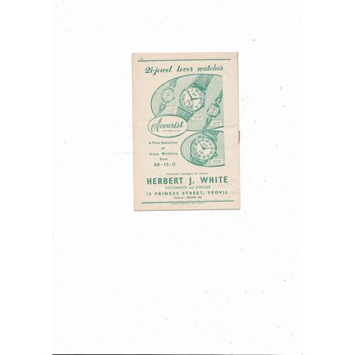 1957/58 Yeovil Town v Hereford Southern League Football Programme