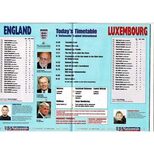 1999 England v Luxembourg Football Programme