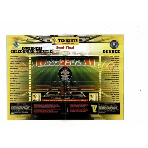 2003 Inverness v Dundee Scottish Cup Semi Final Football Programme