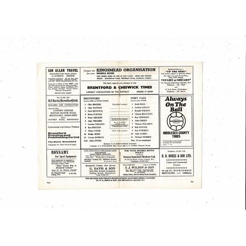 1969/70 Brentford v Port Vale Football Programme