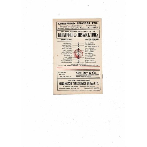 1972/73 Brentford v Notts County Football Programme