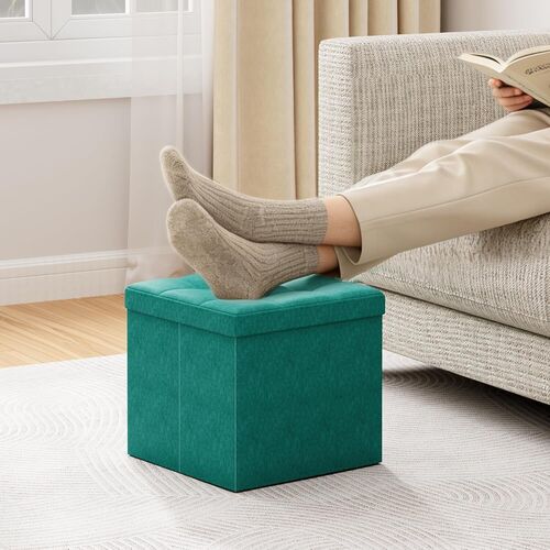 mcc direct Foldable Storage Ottoman, Small Footrest Cube, Storage Bench with Lid, 1 Storage Box for Bedroom & Living Room, 36 cm