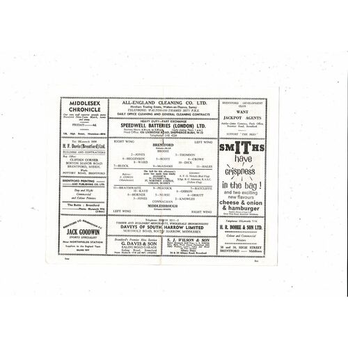 1963/64 Brentford v Middlesbrough FA Cup Football Programme