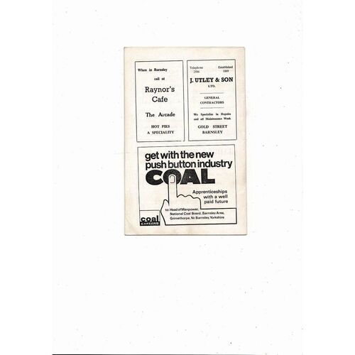 1968/69 Barnsley v Tranmere Rovers Football Programme