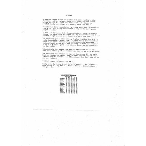 Bolton Wanderers v Leeds United Central League Football Programme 1992/93