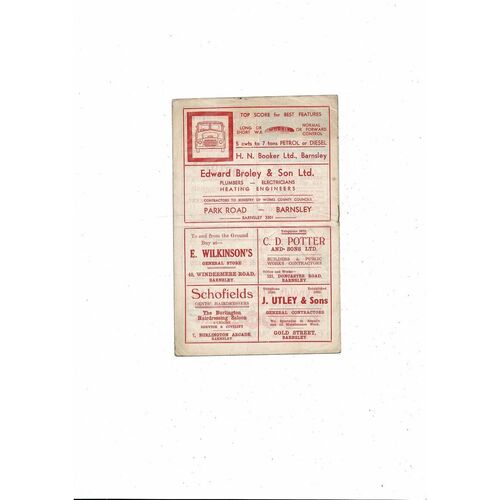 1957/58 Barnsley v Notts County Football Programme