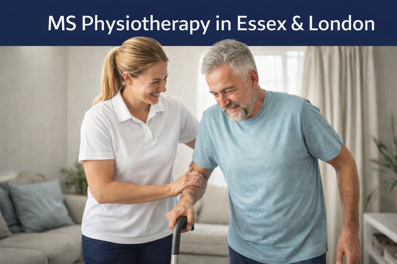 Multiple sclerosis physiotherapy session improving balance and mobility at home