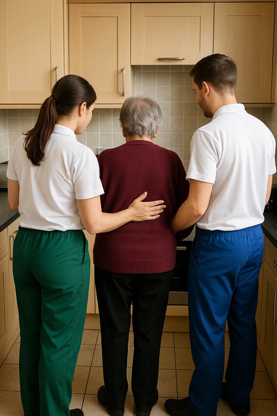 Joint physiotherapy and occupational therapy session supporting rehabilitation at home