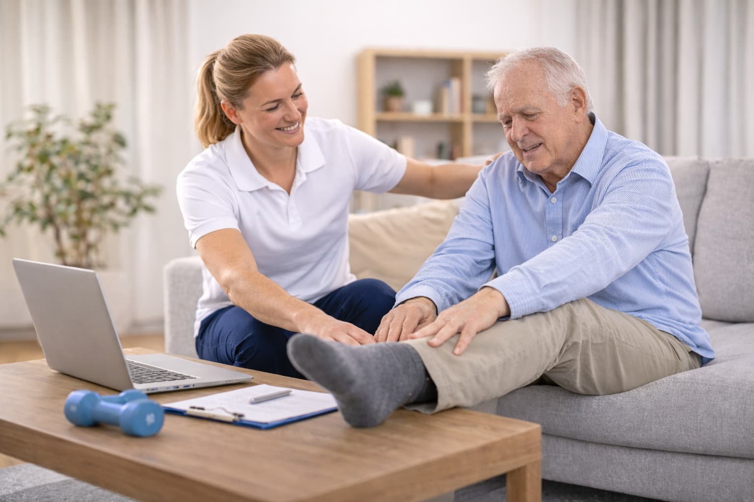 Physiotherapy for back pain and joint stiffness delivered at home