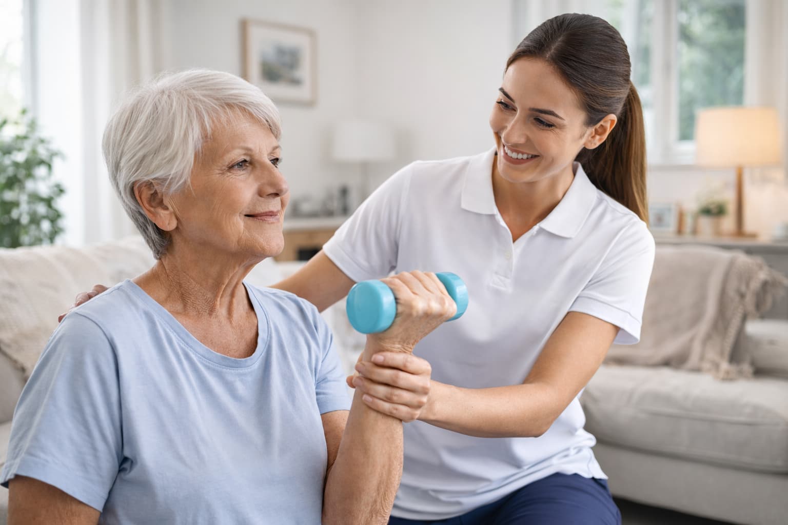 Stroke rehabilitation exercise during a home physiotherapy visit