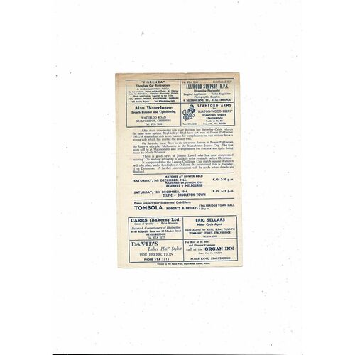 1964/65 Stalybridge Celtic v Rhyl Football Programme