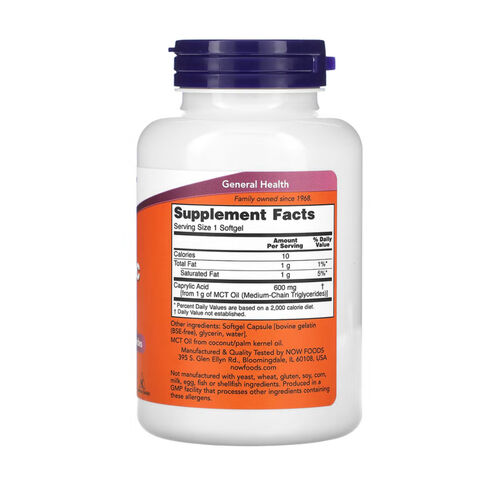 NOW Foods Caprylic Acid 600mg - 100 Softgels