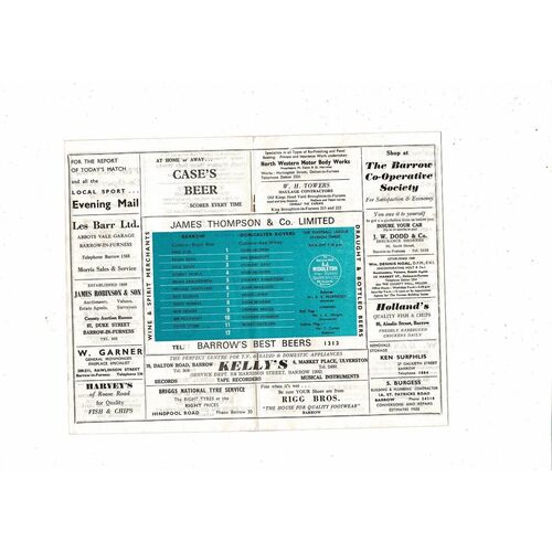 1969/70 Barrow v Doncaster Rovers Football Programme