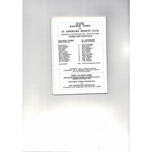 Raunds Town v St Andrews Sports Club FA Cup Football Programme 1994/95
