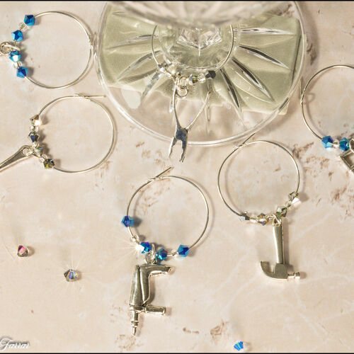 Tool Set Gold Plated Wine Glass Charms