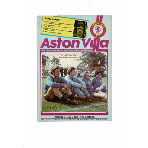 Aston Villa v Gornik Zabrze UEFA Cup Football Programme 1977/78