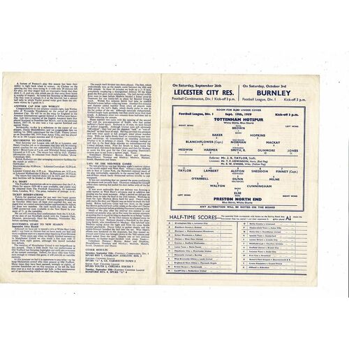 1958/59 Tottenham Hotspur v Blackpool Football Programme