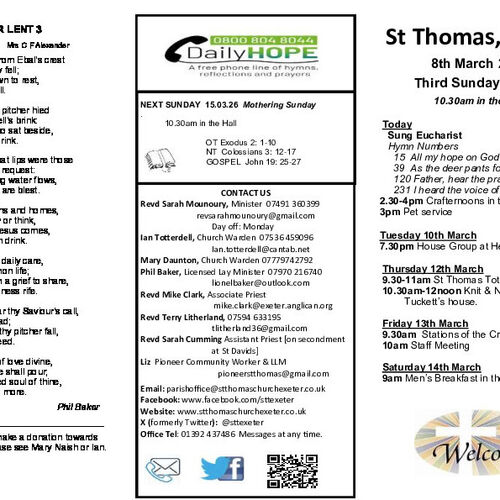 Pew Sheet | The Parish of St Thomas, Exeter