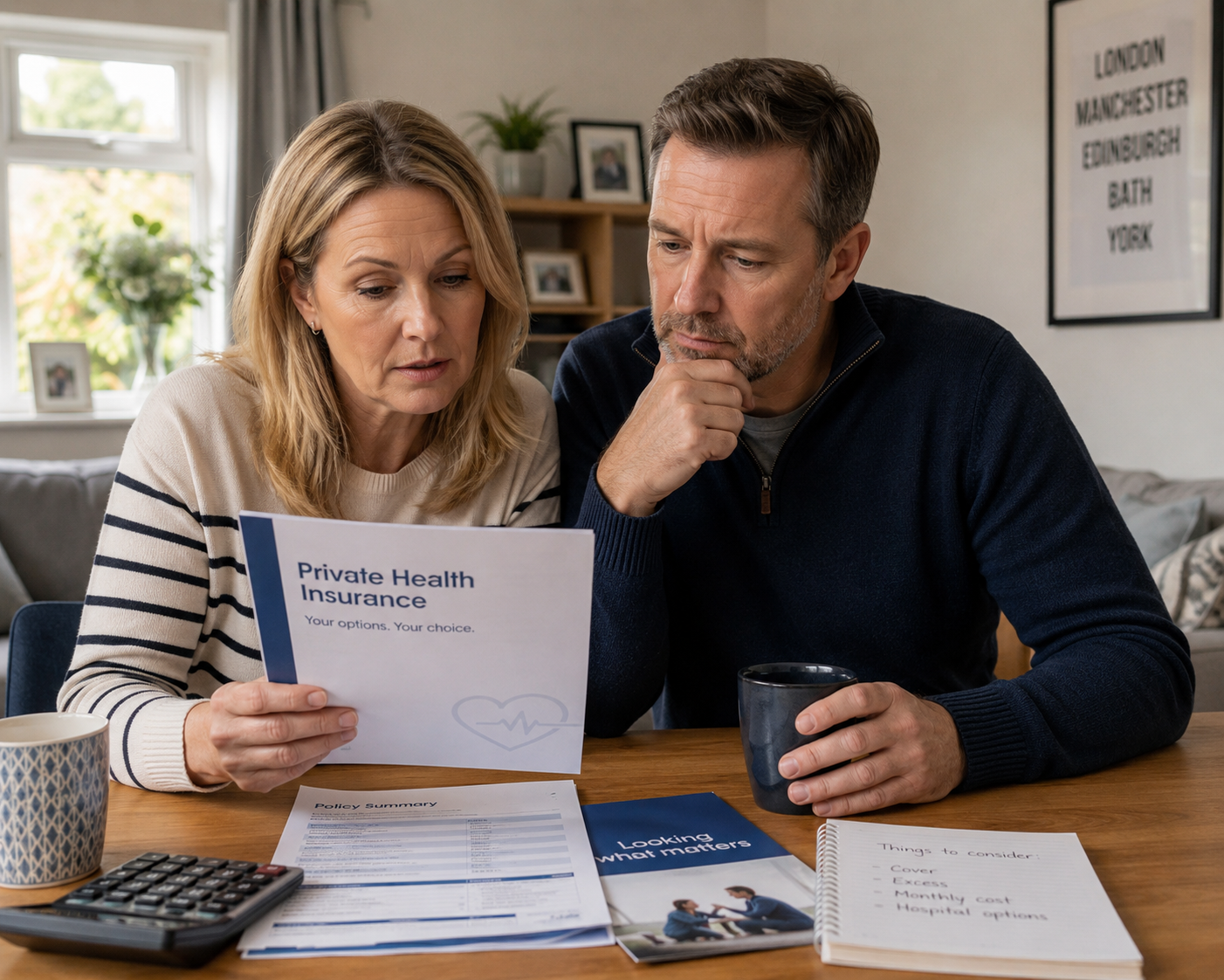 Private health insurance excess explained guide showing a couple reviewing their policy at home
