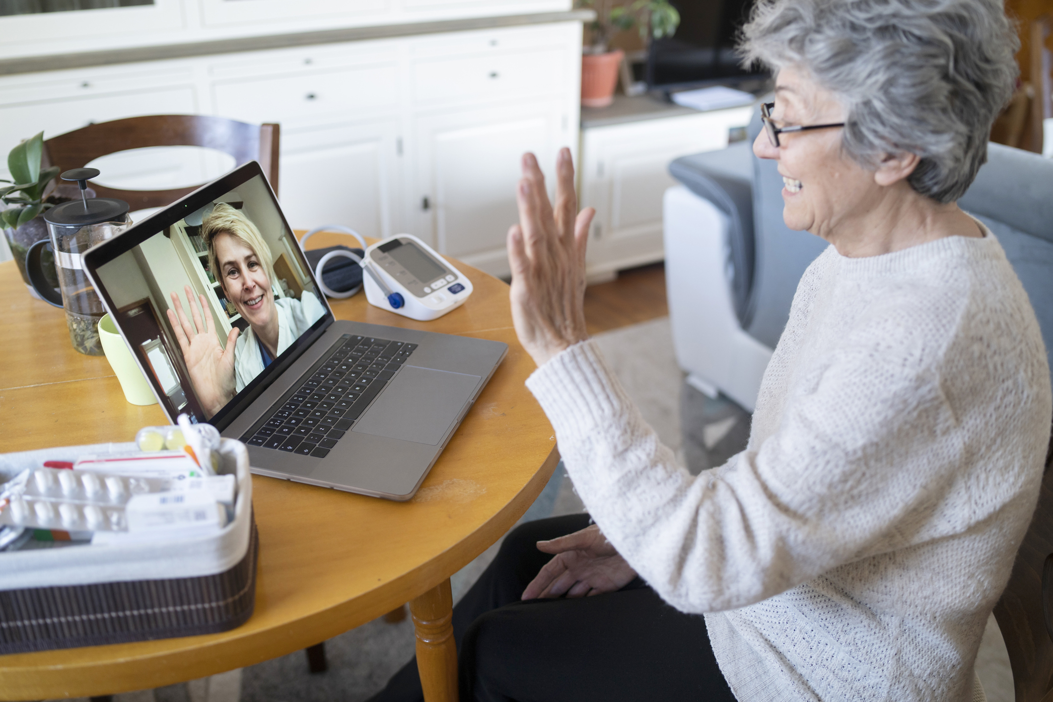 A patient having a private digital GP appointment by video call