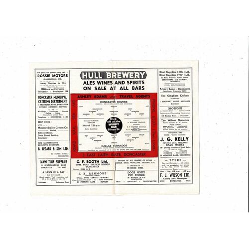 Doncaster v Dallas Tornados Friendly Football Programme 1969/70