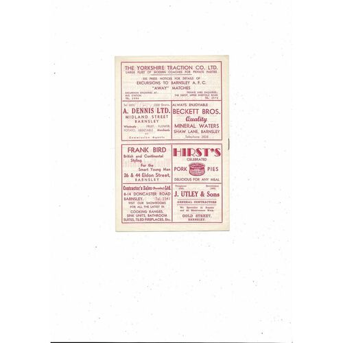 1959/60 Barnsley v Southampton Football Programme