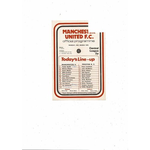 Manchester United v Preston Central League Football Programme 1978/79