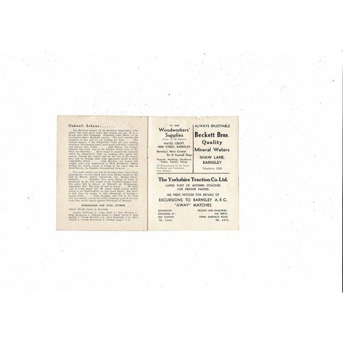 1961/62 Barnsley v Queens Park Rangers Football Programme