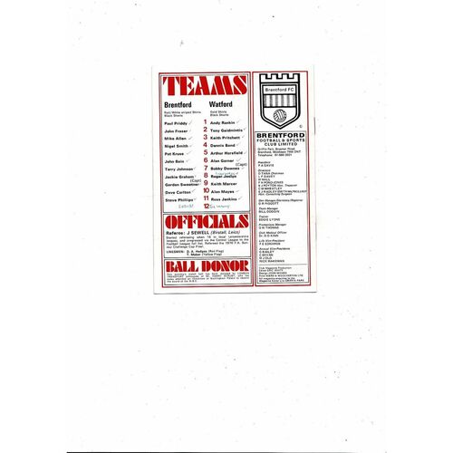 1976/77 Brentford v Watford Football Programme