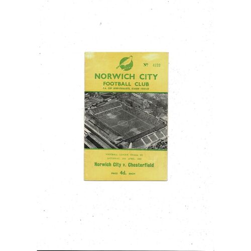 1959/60 Norwich City v Chesterfield Football Programme