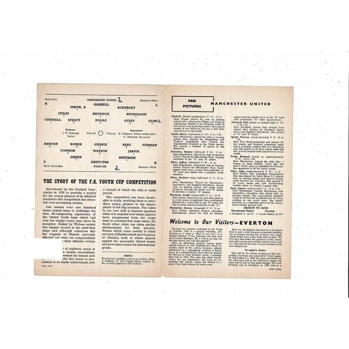 Manchester United v Everton FA Youth Cup Football Programme 1958/59