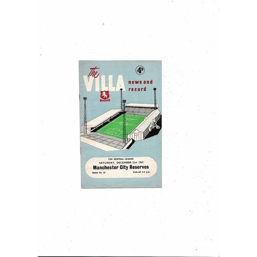 Aston Villa v Manchester City Central League Football Programme 1963/64