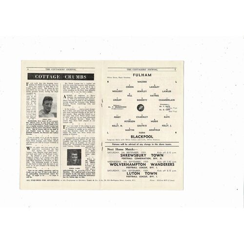 1959/60 Fulham v Blackpool Football Programme