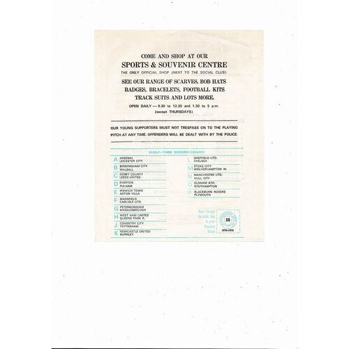 Manchester City v Bolton Wanderers Central League Football Programme 1974/75