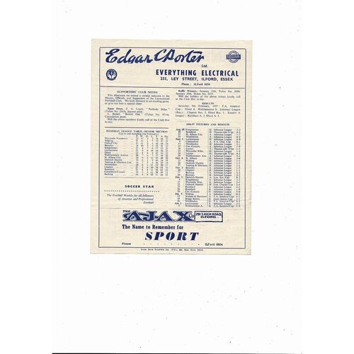 1956/57 Ilford v Leytonstone Essex Senior Cup Football Programme