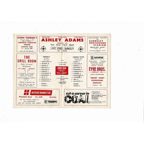 1969/70 Barnsley v Halifax Town Football Programme August