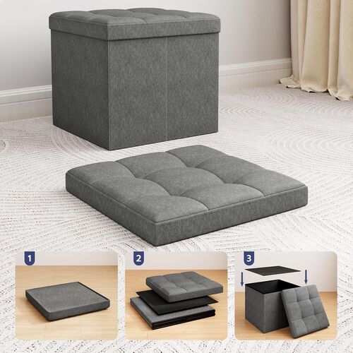 mcc direct Foldable Storage Ottoman, Small Footrest Cube, Storage Bench with Lid, 1 Storage Box for Bedroom & Living Room, 36 cm