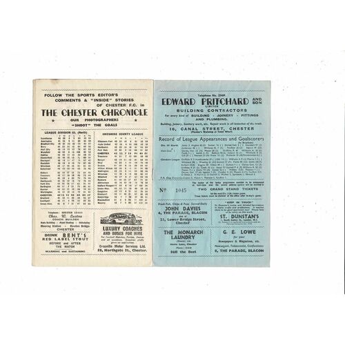 1957/58 Chester v Accrington Stanley Football Programme. April