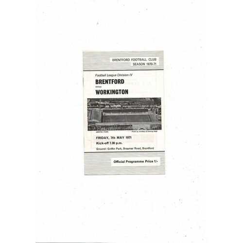 1970/71 Brentford v Workington Football Programme
