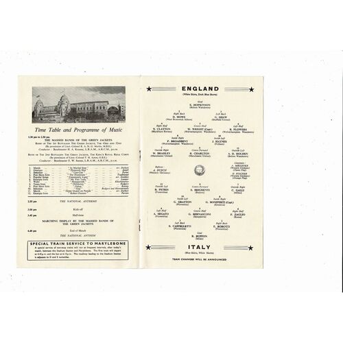 1959 England v Italy Football Programme