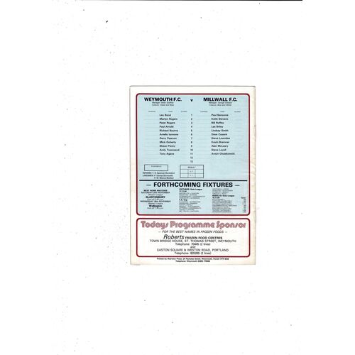 Weymouth v Millwall FA Cup Football Programme 1984/85